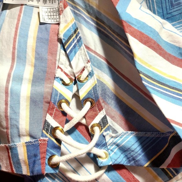 Brooks Brothers Top Womens Size 8 Sleeveless Lace Up Side Striped V-Neck Cotton - Picture 9 of 9